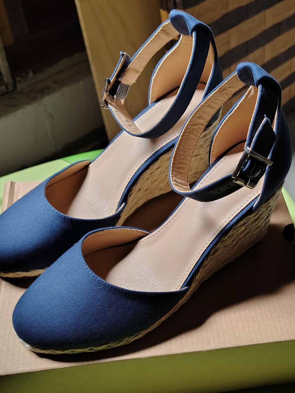 New In box Navy Wedges Size 8